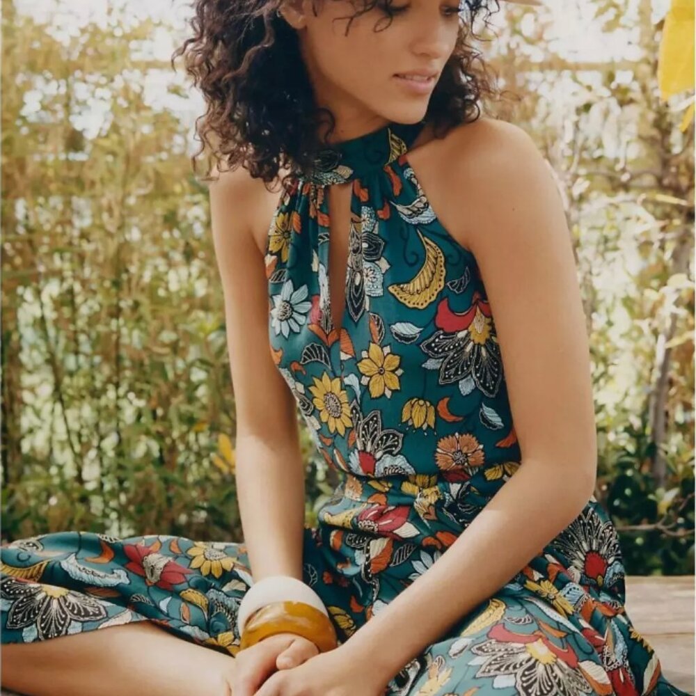 ANTHROPOLOGIE Geneva Halter Wide-Leg Jumpsuit, MEDIUM